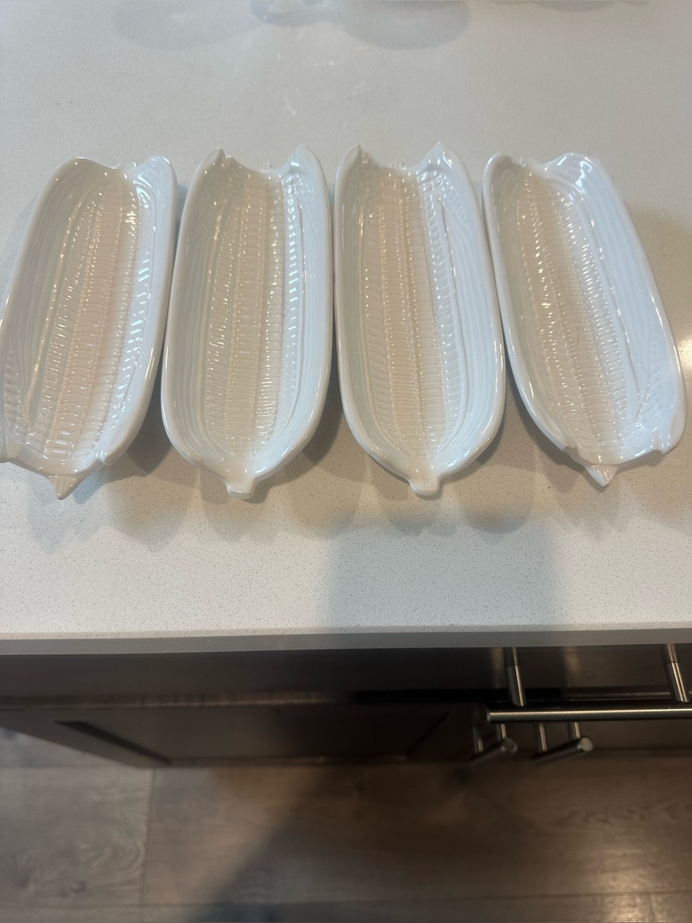 White Ceramic Corn Dish - Set of 4